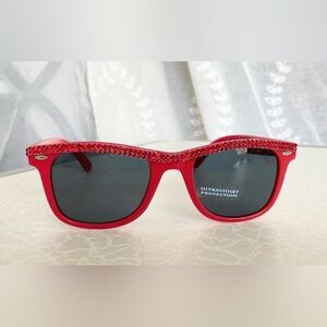 Womans Red Crystal Rhinestone Sunglasses - UV Protection